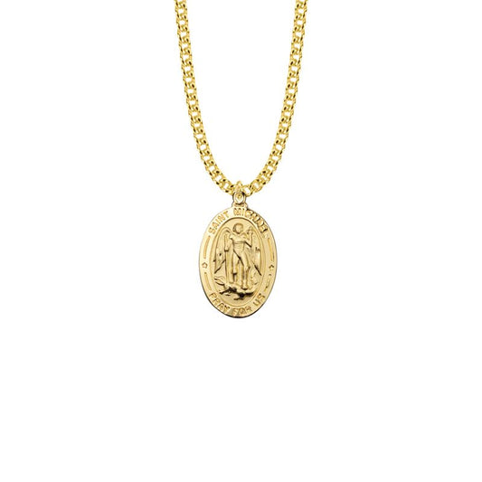 Extel Large 14KT Gold Plated Over Sterling Silver Oval St. Michael Medal Pendant, Patron Saint of Police Officers for Men Women with 20" chain