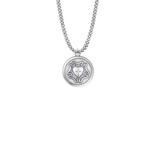 Extel Medium Nickel Silver Round Lutheran Rose Medal Pendant for Women with 18" chain