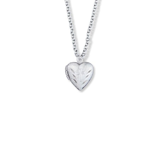 Extel Medium Silver Plated Heart Locket Pendant with Etched Cross for Girl with 16" chain