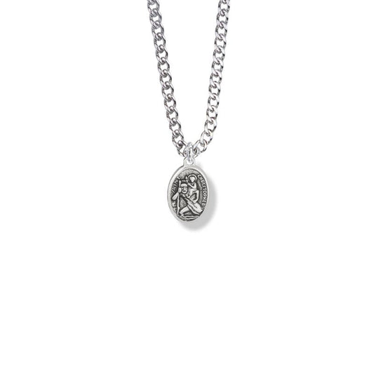 Extel Medium Pewter Oval St. Christopher Medal Pendant, Patron Saint of Travelers for Boy with 18" chain