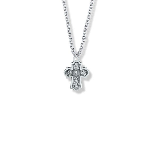 Extel Medium Pewter First Communion Four Way Medal Pendant for Girl with 16" chain