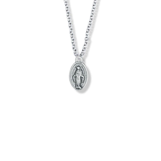 Extel Medium Pewter Oval Girl First Communion Miraculous Medal Pendant with 16" chain