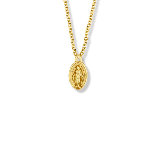 Extel Medium Pewter Gold Plated Oval Girl First Communion Miraculous Medal Pendant with 16" chain