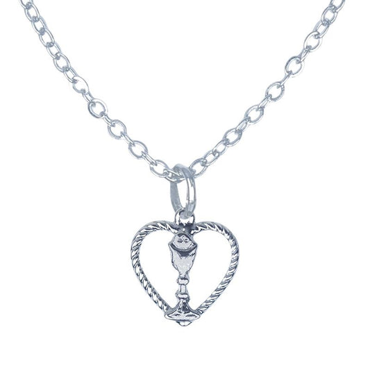 Extel Small Silver Plated Heart with Chalice Pendant for Girl with 18" chain