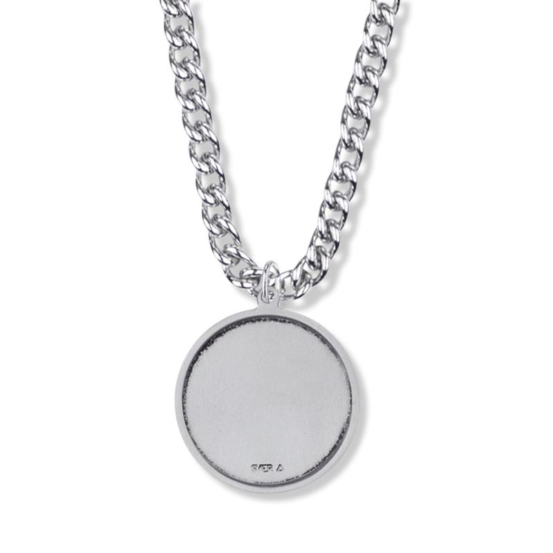 Extel Large Sterling Silver Round Engraved St. Christopher Medal Pendant for Men with 24 Inch Chain