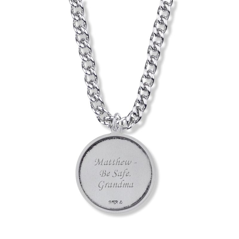 Extel Large Sterling Silver Round Engraved St. Christopher Medal Pendant for Men with 24 Inch Chain