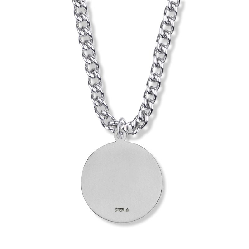 Extel Large Sterling Silver Round Engraved St. Christopher Medal Pendant with 24 Inch Chain