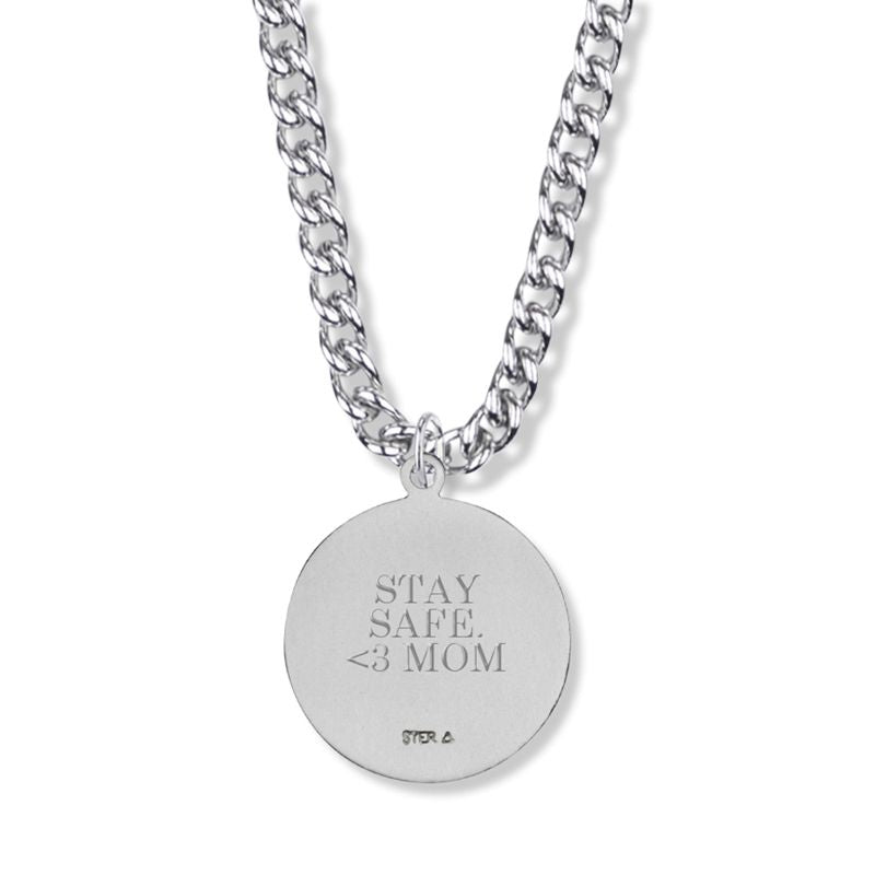 Extel Large Sterling Silver Round Engraved St. Christopher Medal Pendant with 24 Inch Chain