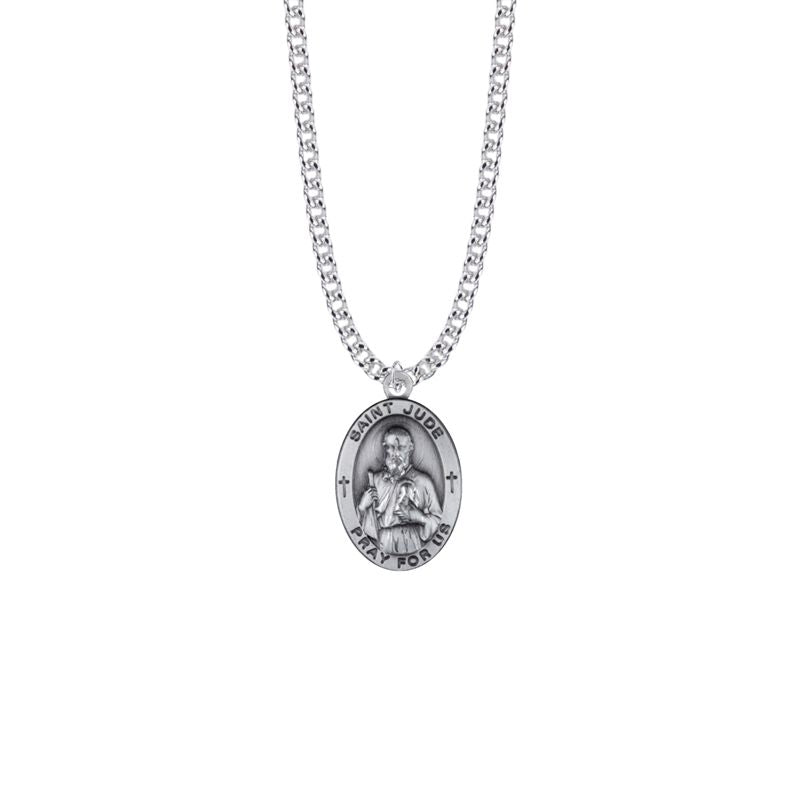 Extel Large Sterling Silver Oval St. Jude Medal Pendant, Patron Saint of Hopeless Causes and Desperation for Men with 24" chain