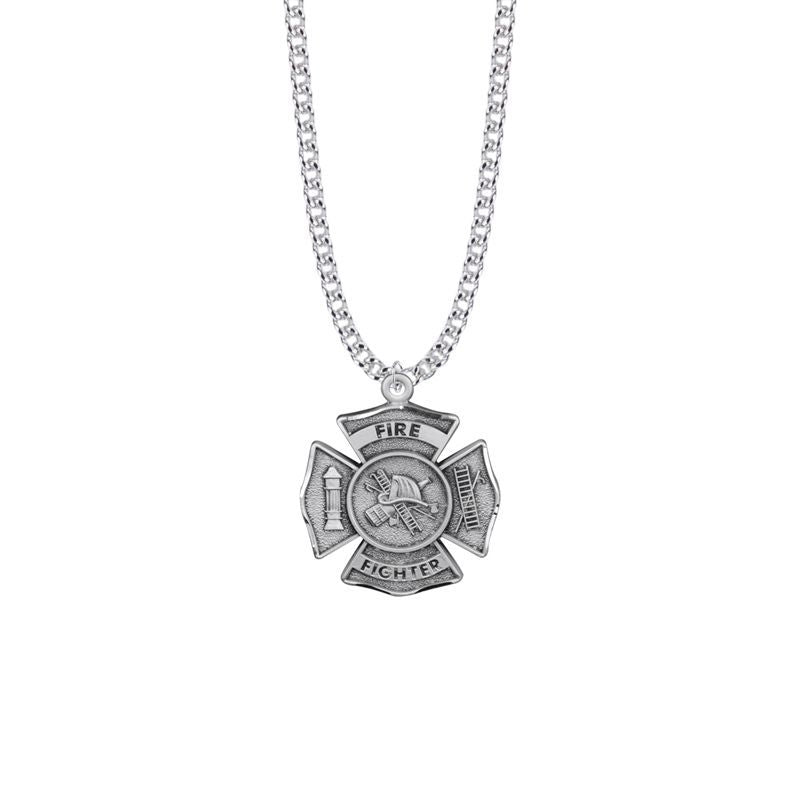 Extel Large Sterling Silver Firefighter Shield Medal Pendant