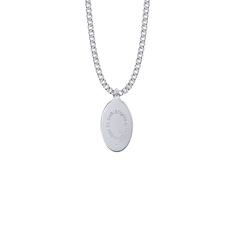 Extel Large Silver Oval St. Christopher Medal Pendant with 20 Inch Chain
