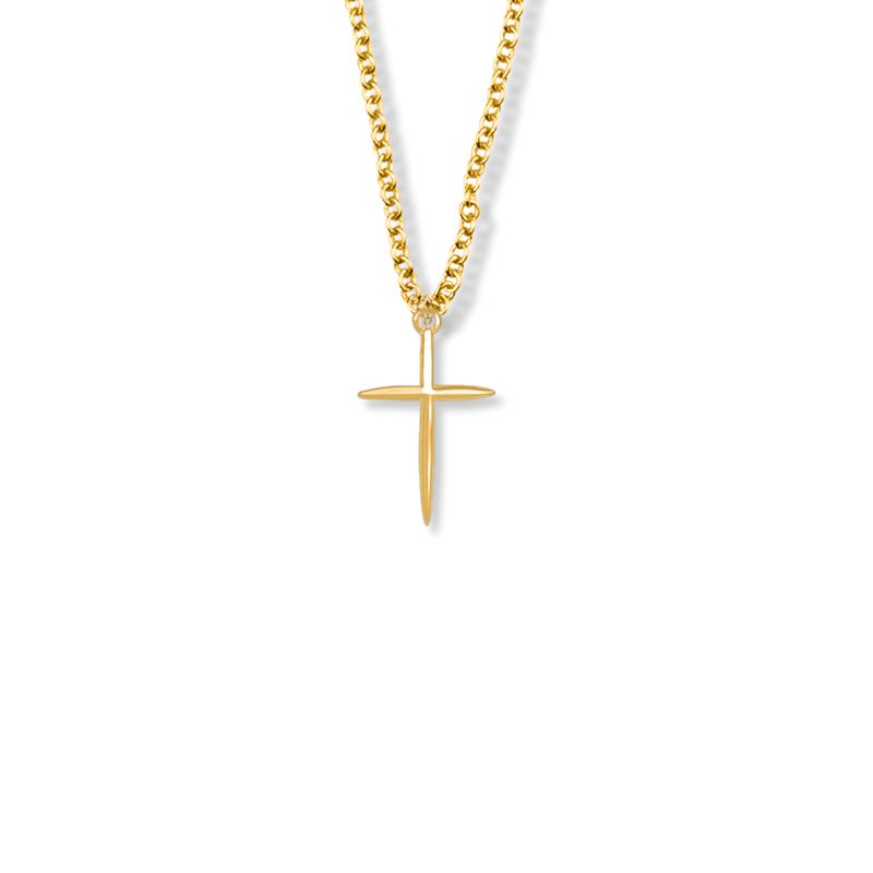 Extel Medium 10KT Gold Filled Tapered and Pointed Ends Cross Pendant for Women with 16" chain