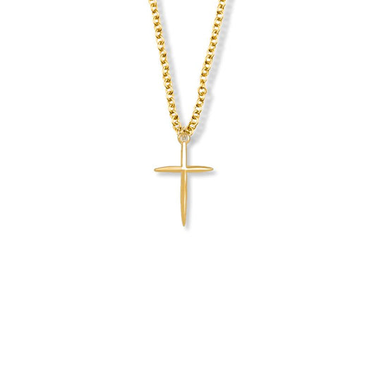 Extel Medium 10KT Gold Filled Tapered and Pointed Ends Cross Pendant for Women with 16" chain
