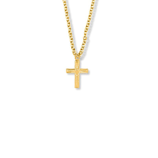 Extel Medium 10KT Gold Filled Centered Heart Cross Pendant for Women with 16" chain