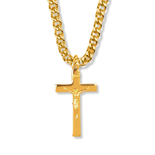 Extel Large 12KT Gold Filled Engraved Crucifix Pendant for Men with 24" chain