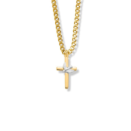 Extel Medium Two-Tone14KT Gold Filled Dove on Cross Pendant for Women with 18" chain