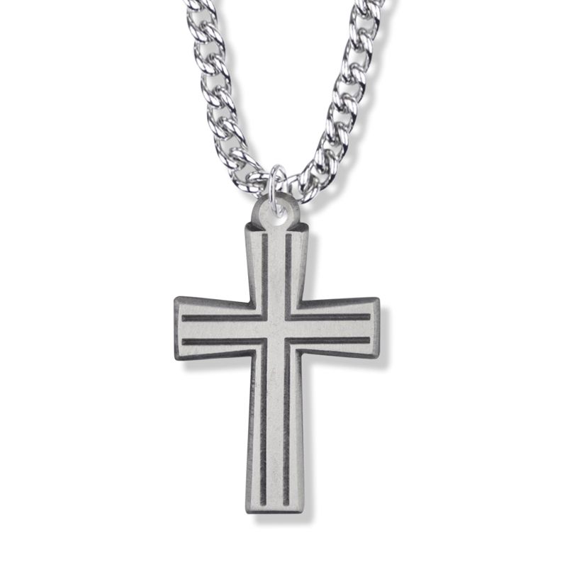Extel Large Pewter Outlined and Flared Cross Pendant for Men with 24" chain