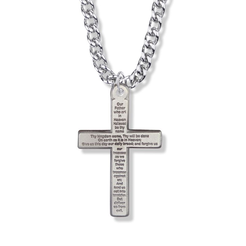 Extel Large Pewter Our Father Prayer Cross Pendant 24 Inch Chain