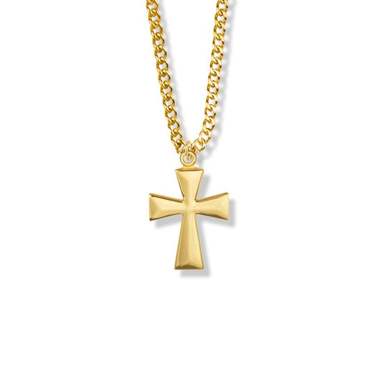 Extel Medium Brass Gold Plated Boy First Communion Flare Cross Pendant with 18" chain