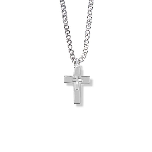 Extel Medium Silver Plated Boy First Communion Pierced Cross Pendant with 18" chain