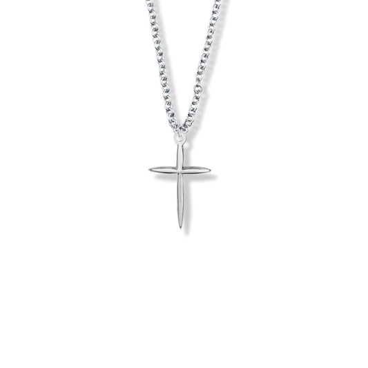 Extel Medium Silver Plated Girl Pointed First Communion Cross Pendant with 16" chain