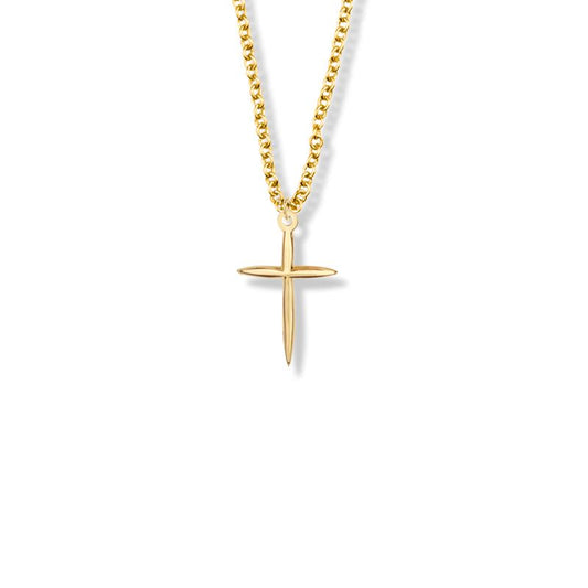 Extel Medium Brass Gold Plated Girl Pointed First Communion Cross Pendant for Girl with 16" chain