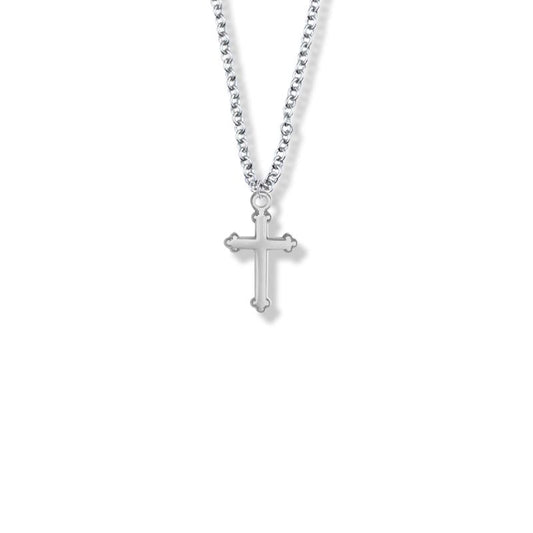 Extel Medium Silver Plated Girl Budded Ends First Communion Cross Pendant with 16" chain