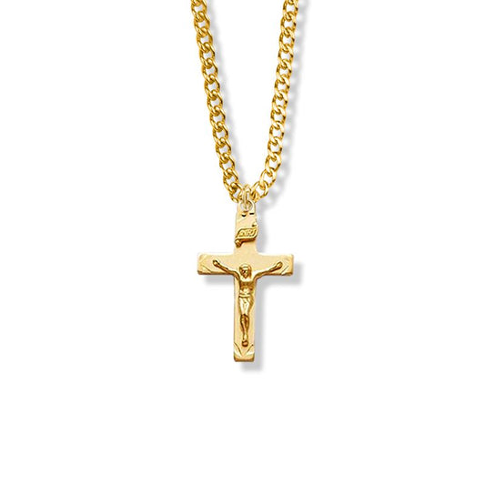 Extel Large Pewter Gold Plated Boy First Communion Crucifix Pendant with 18" chain
