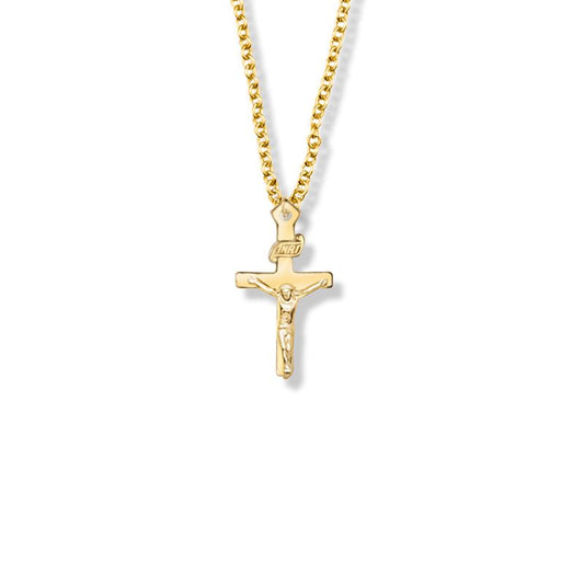 Extel Medium Pewter Gold Plated Girl First Communion Crucifix Pendant with 16" chain