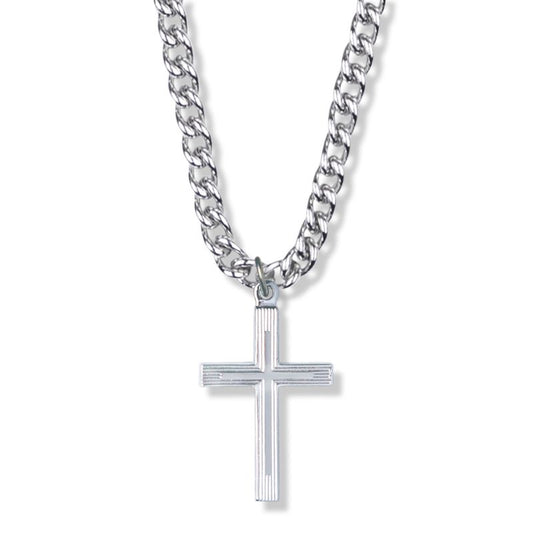 Extel Large Sterling Silver Multi Line Cross on Cross Pendant for Men Women with 24" chain