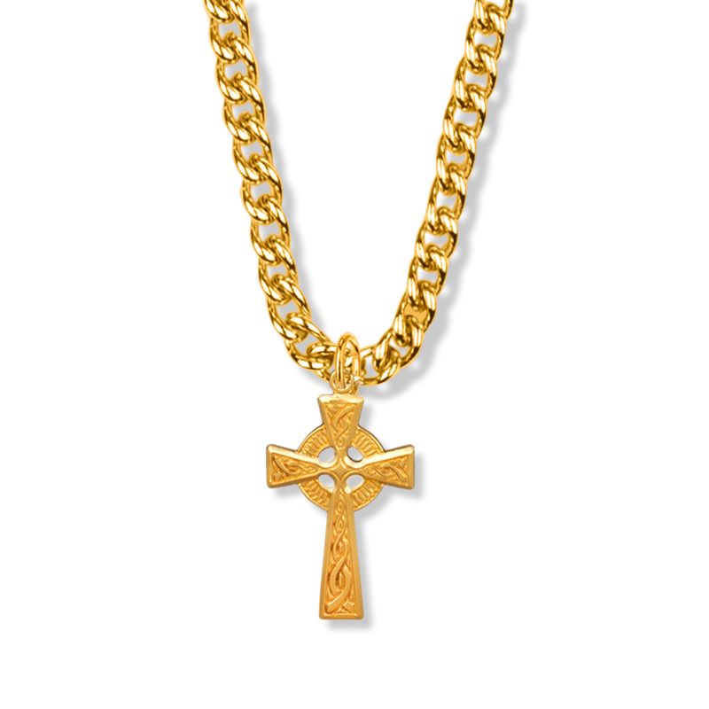 Extel Large 18KT Gold Plated Over Sterling Silver Celtic Knot Cross Pendant for Men with 24" chain
