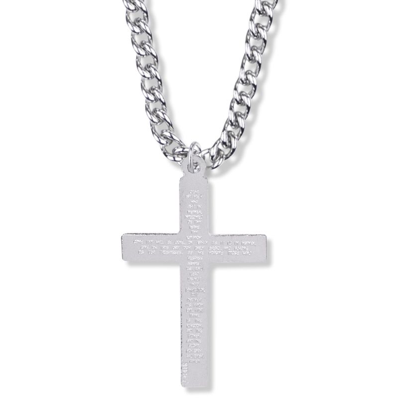 Extel Large Sterling Silver Cross Pendant with Our Father Prayer