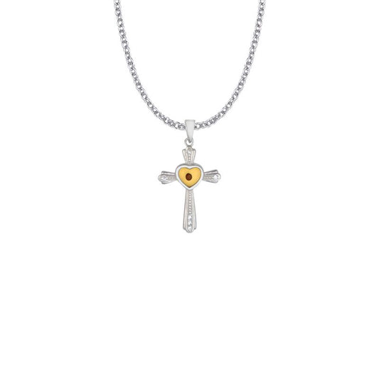 Extel Large Sterling Silver Centered Mustard Seed Heart and Cross Pendant for Women with 18" chain