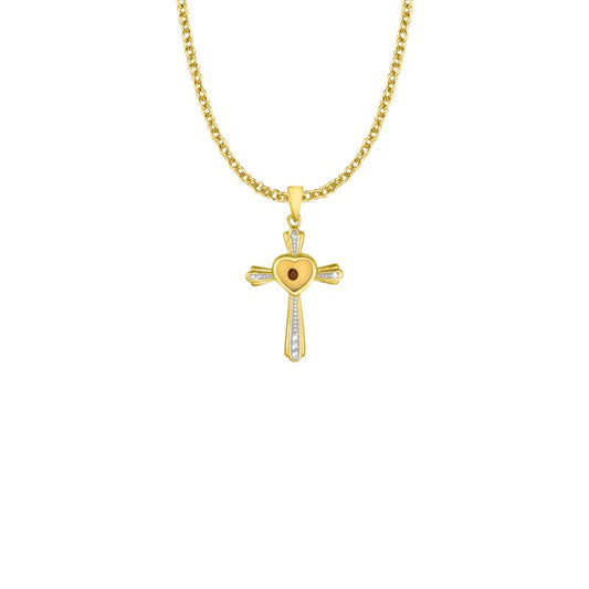 Extel Large Two-Tone 14KT Gold Plated Over Sterling Silver Centered Mustard Seed Heart and Cross Pendant for Women with 18" chain