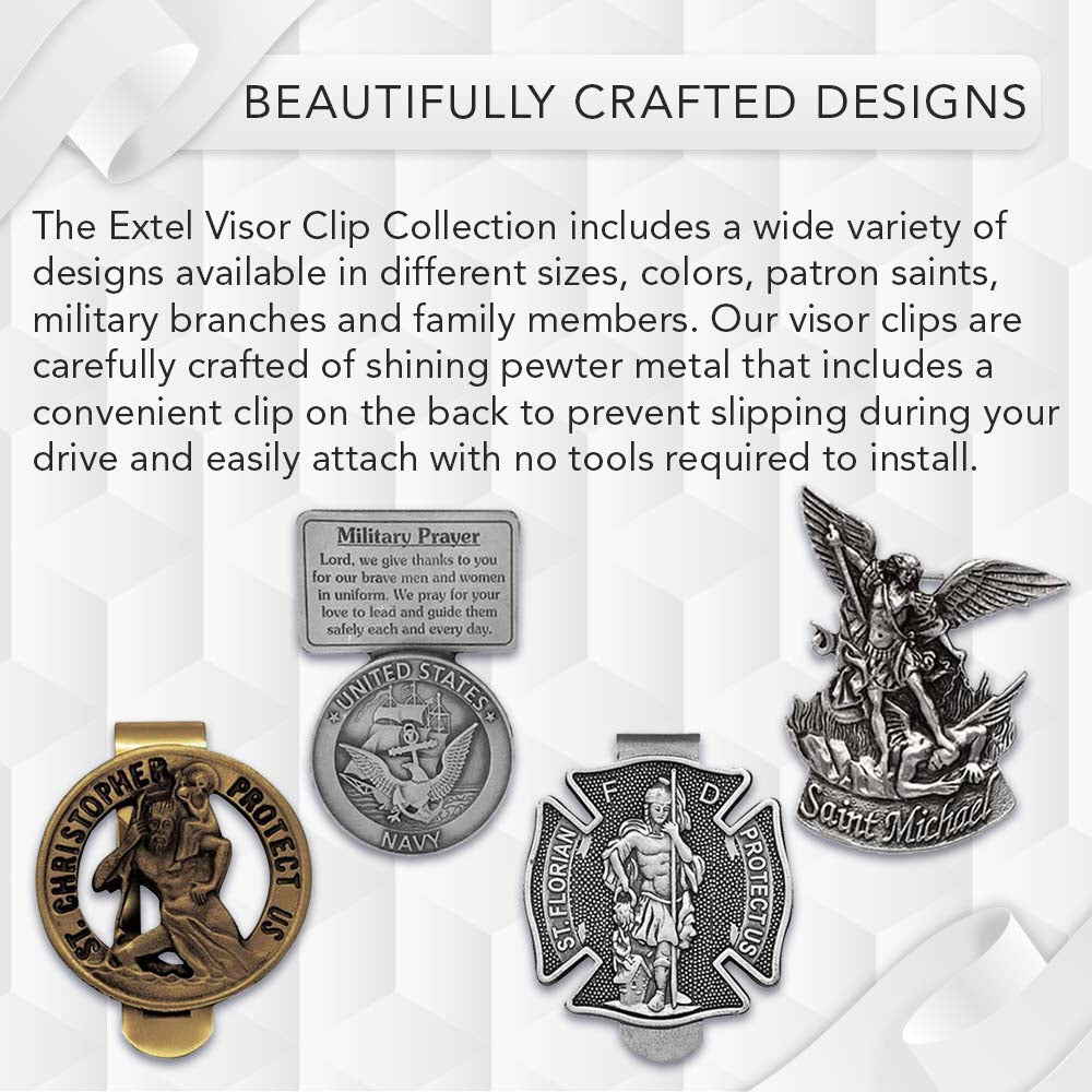 Extel Pewter Winged St. Christopher and Miraculous Mary Sun Visor Clip for Men Women Car Truck