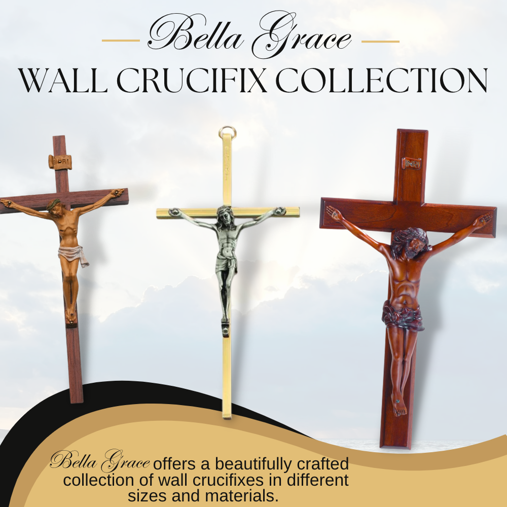 Large Catholic Genuine Walnut Wood Wall Crucifix, 13", for Home, Office, Over Door