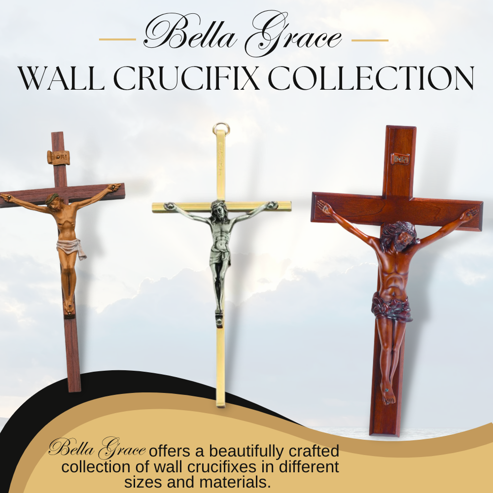 Large Catholic Natural Cherry Wood Wall Crucifix, 10", for Home, Office, Over Door