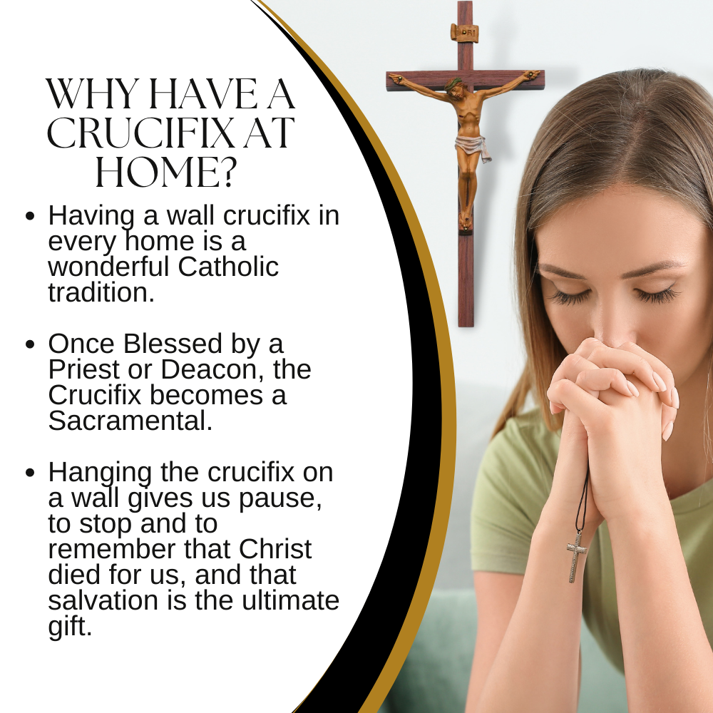 Medium Catholic Natural Cherry Wood Wall Crucifix 9 Inch